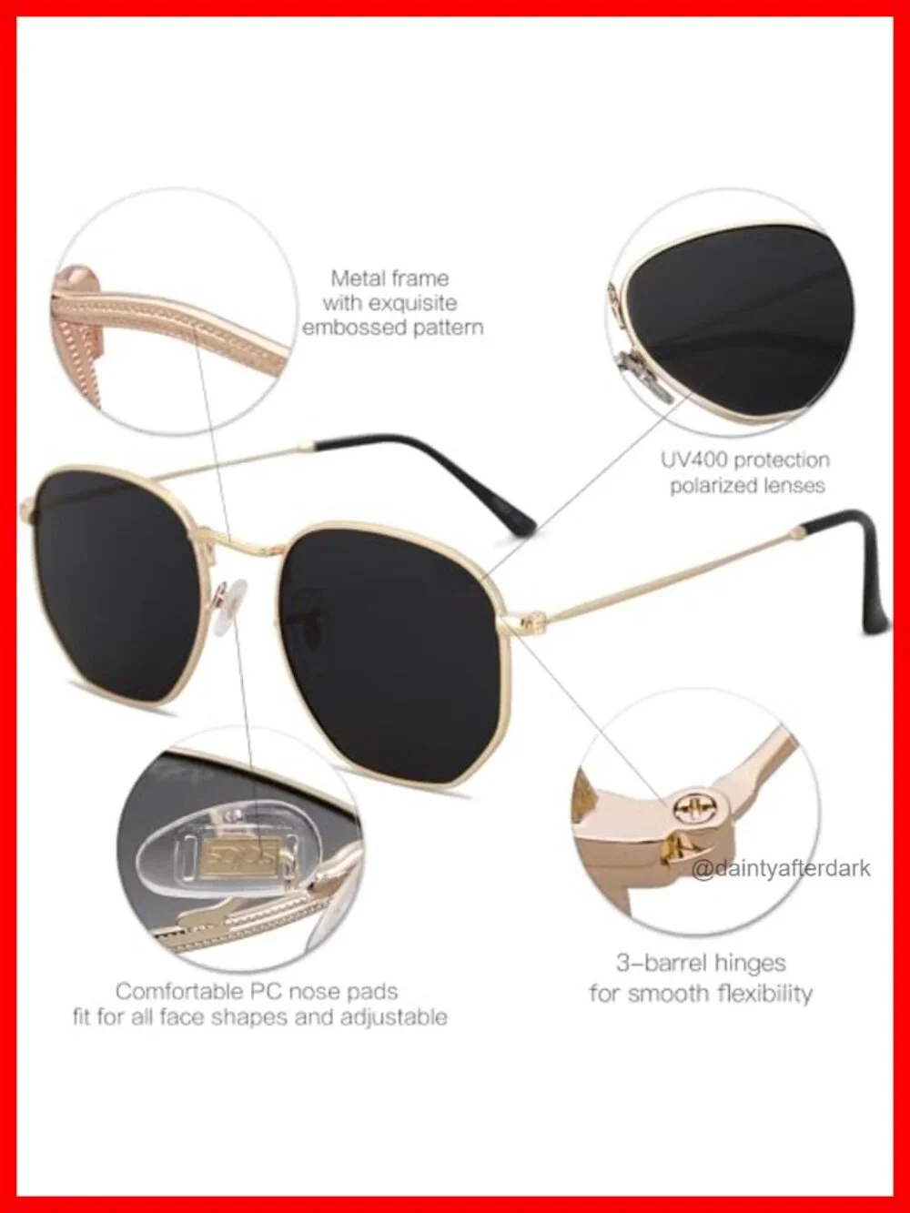 Square Polarized Sunglasses UV400 Protection Metal Frame Unisex